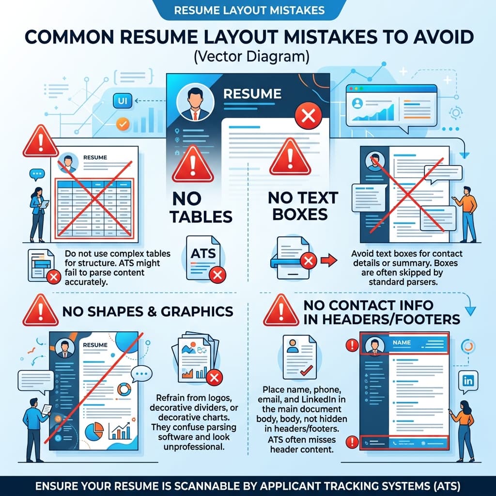 Diagram showing common resume layout errors to avoid