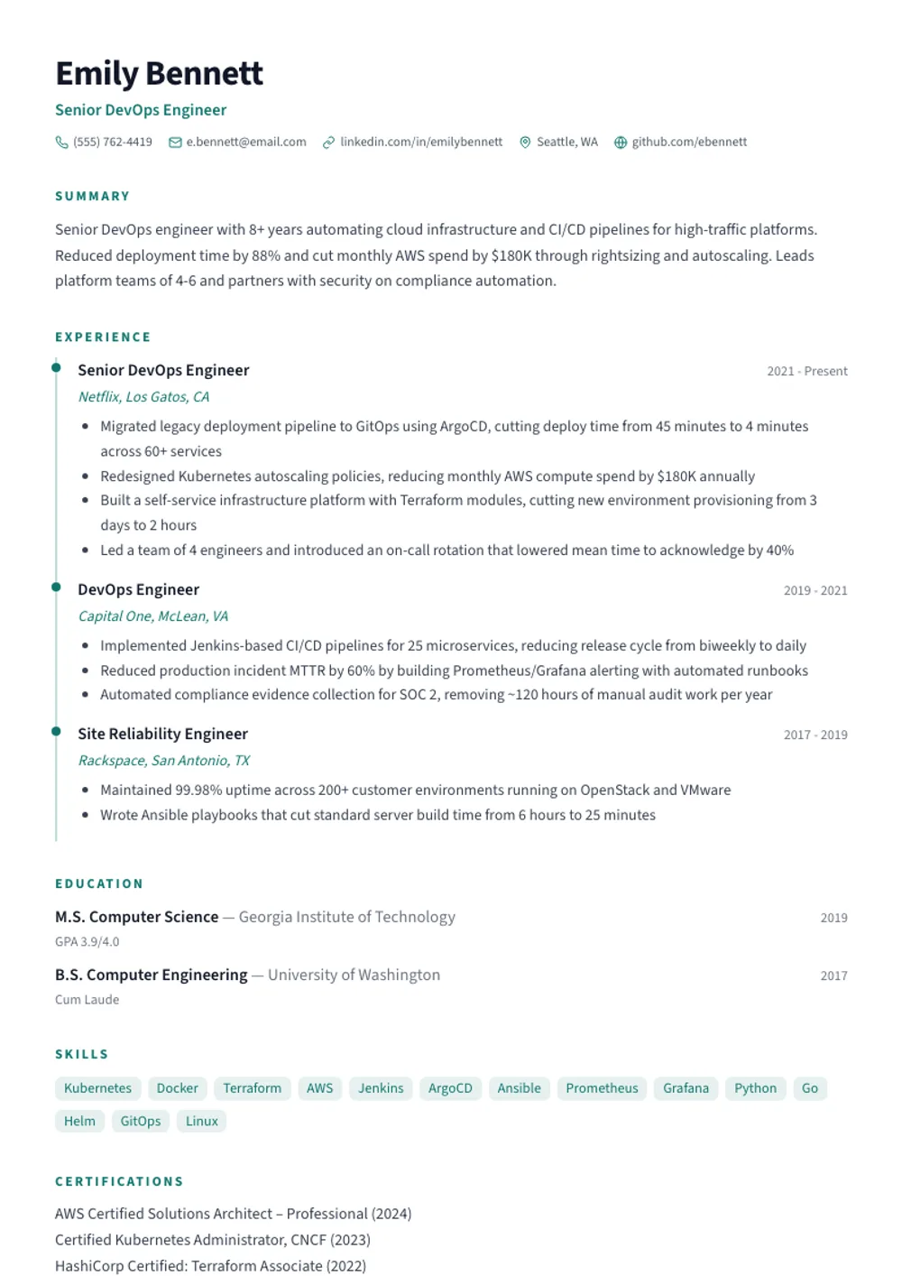 Chronicle resume template — filled example