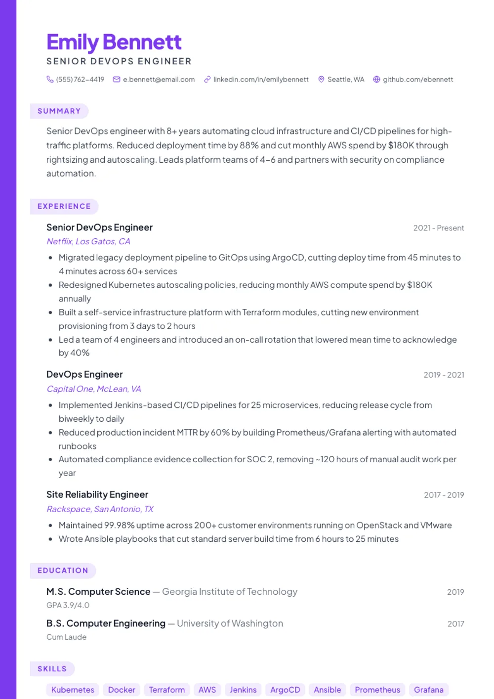 Creative resume template — filled example