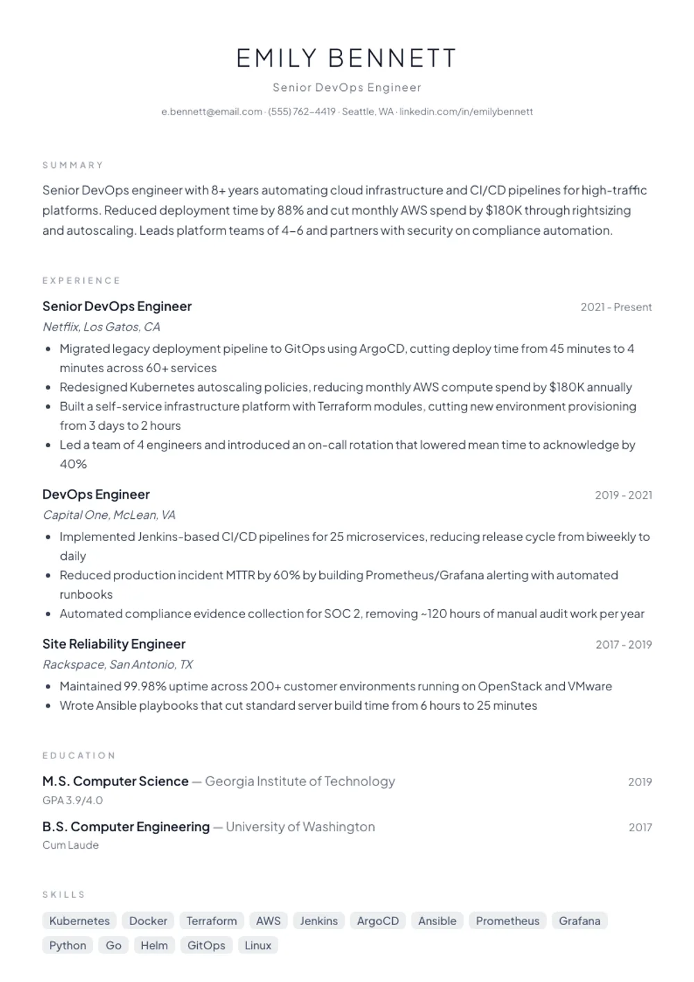 Minimal resume template — filled example